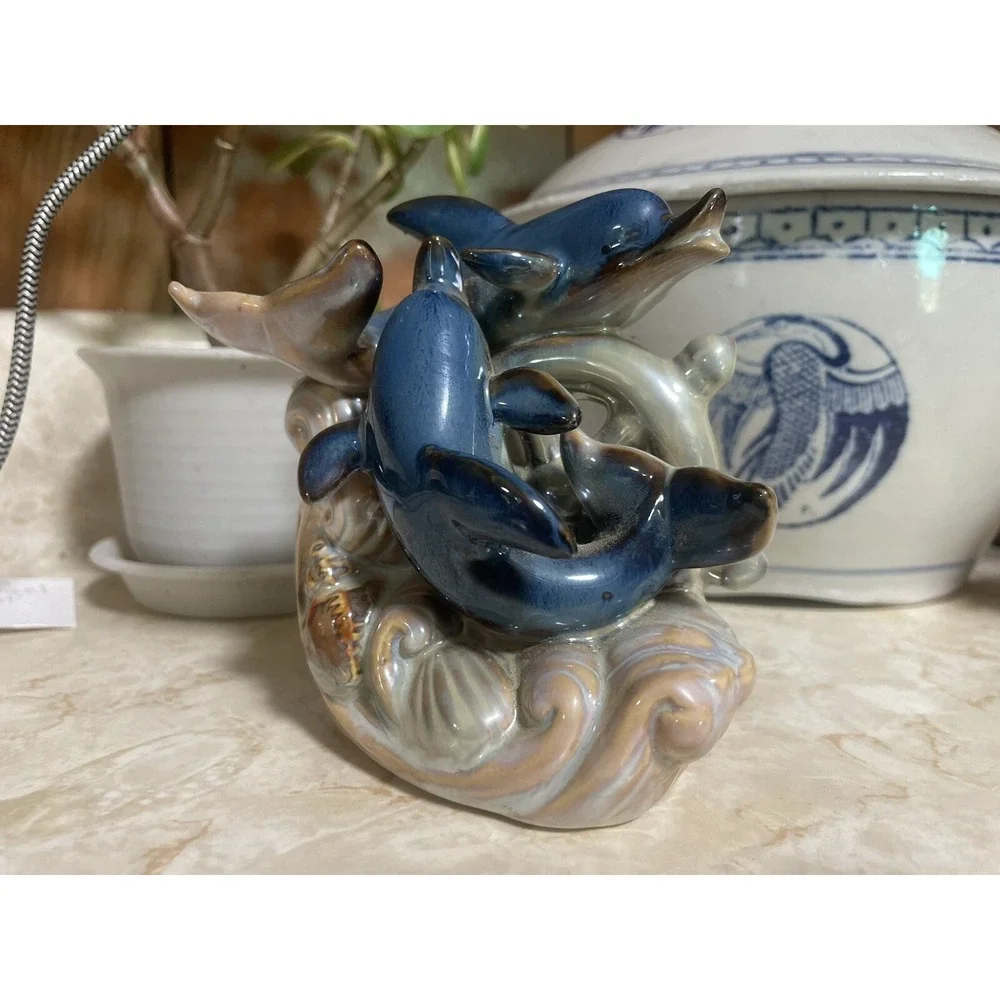 Ceramic Dolphins‎ With Coral And Sailing Ship Wheel